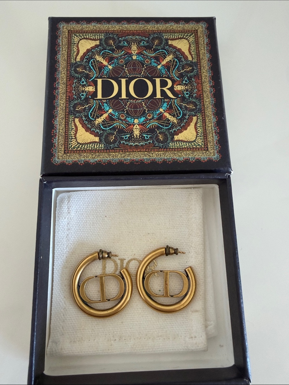 Dior Gold Hoop Earrings with Signature CD Logo